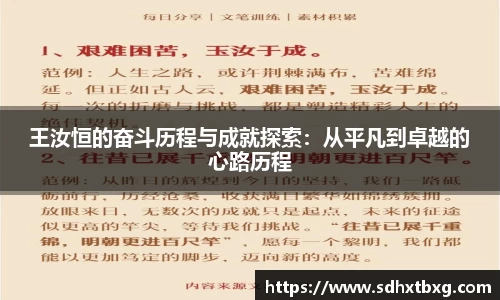 王汝恒的奋斗历程与成就探索：从平凡到卓越的心路历程